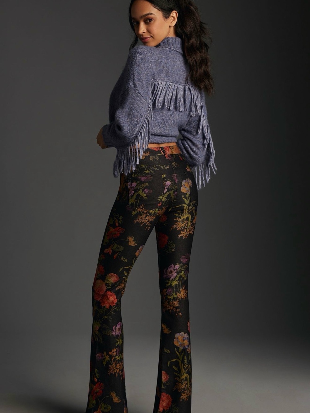 Pilcro Black Floral High-Rise Flare Floral Jeans - Picture 3 of 7